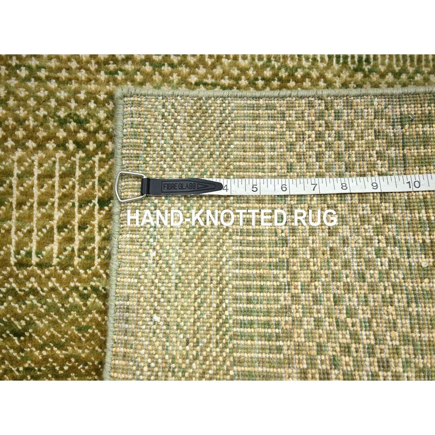 2'8"X8'3" Brown Modern Grass Design Hand Knotted Wool And Silk Runner Rug