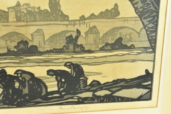 Frank William Brangwyn Woodblock Print Old Bridge
