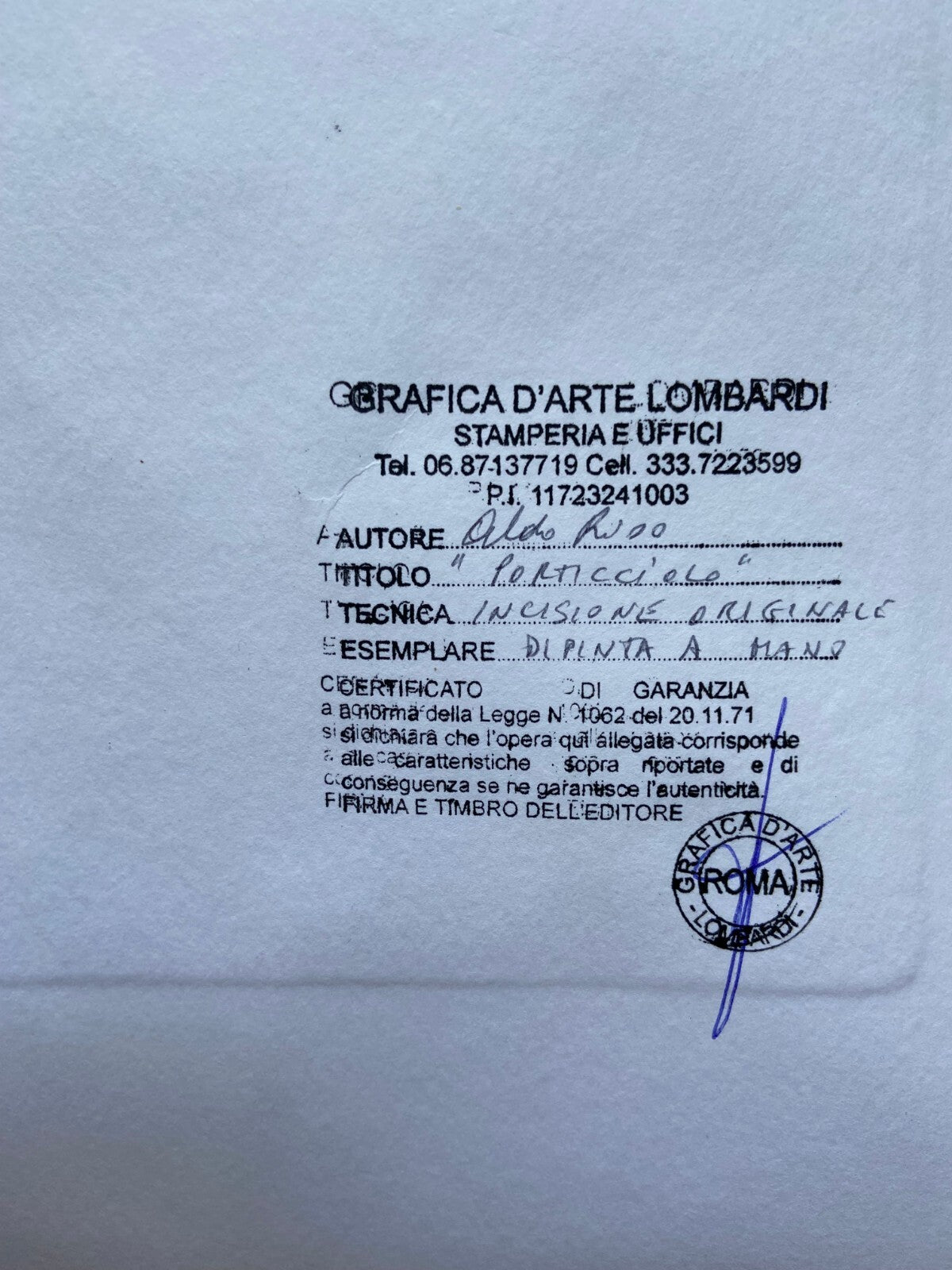 Aldo Riso ''Porticciolo'' Hand Painted 35X100 Authenticated Stamped