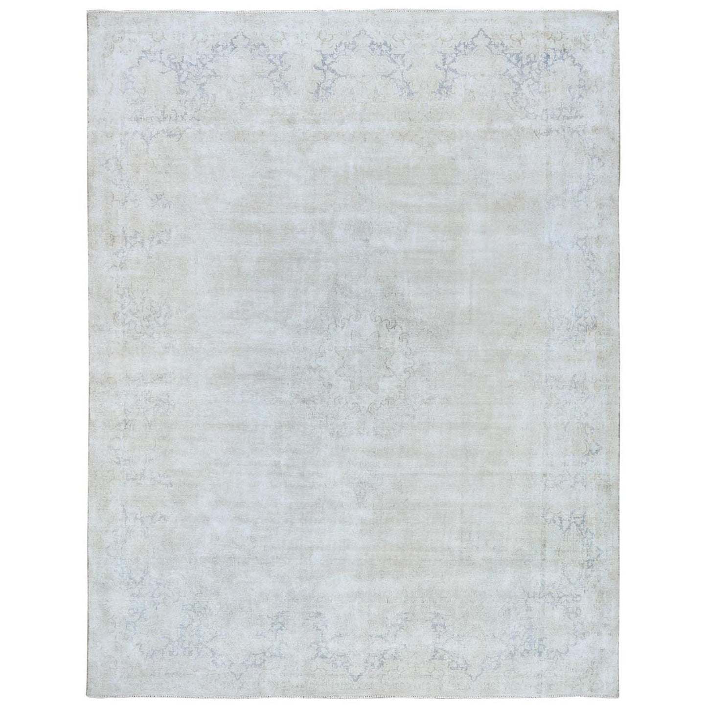 9'7"X12'10"Ivory Hand Knotted Old Farsian Karman Wool Distressed Look Rug