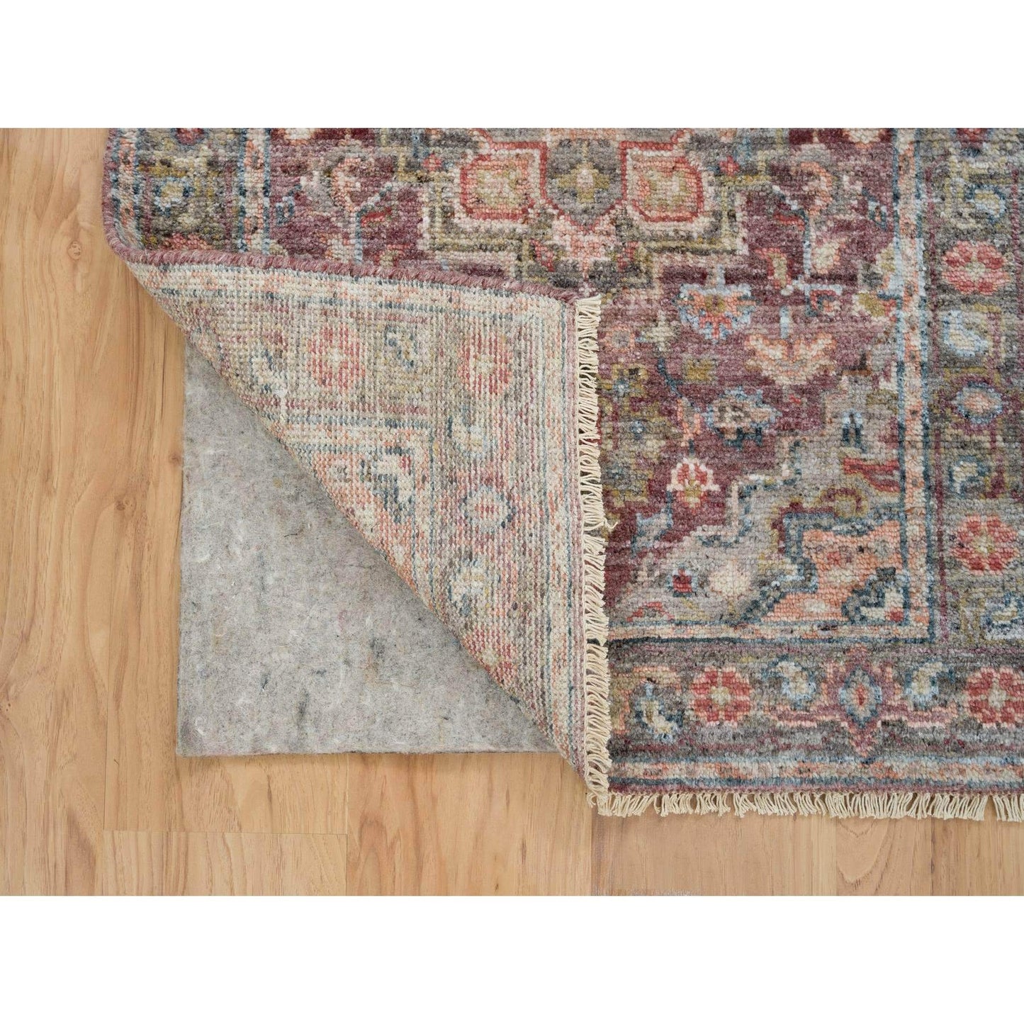 2'7"X6' Light Burgundy Wool Hand Knotted Runner Soft Pile Oriental Rug
