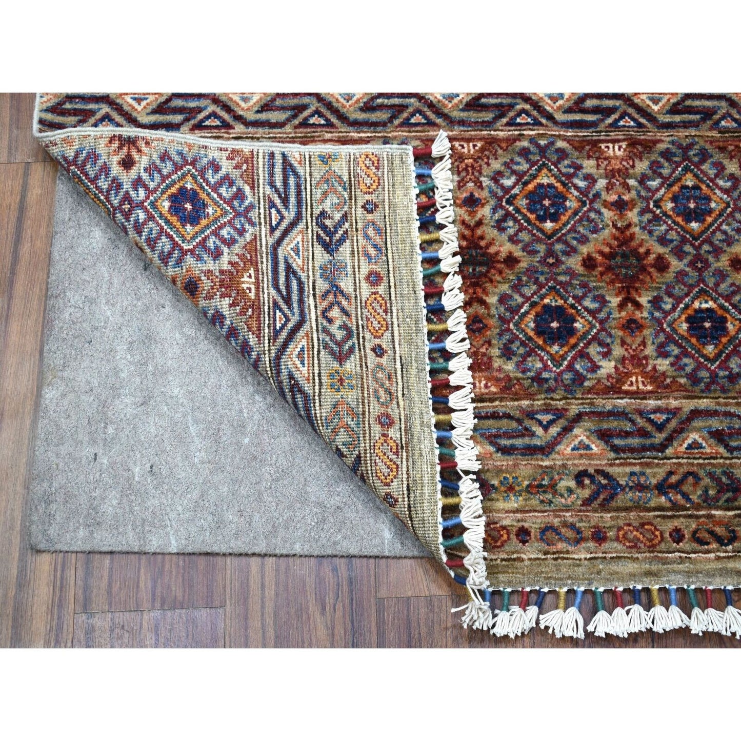 3'X7'7" Gray Super Kazak Khorjin Design Hand Knotted Pure Wool Runner Rug