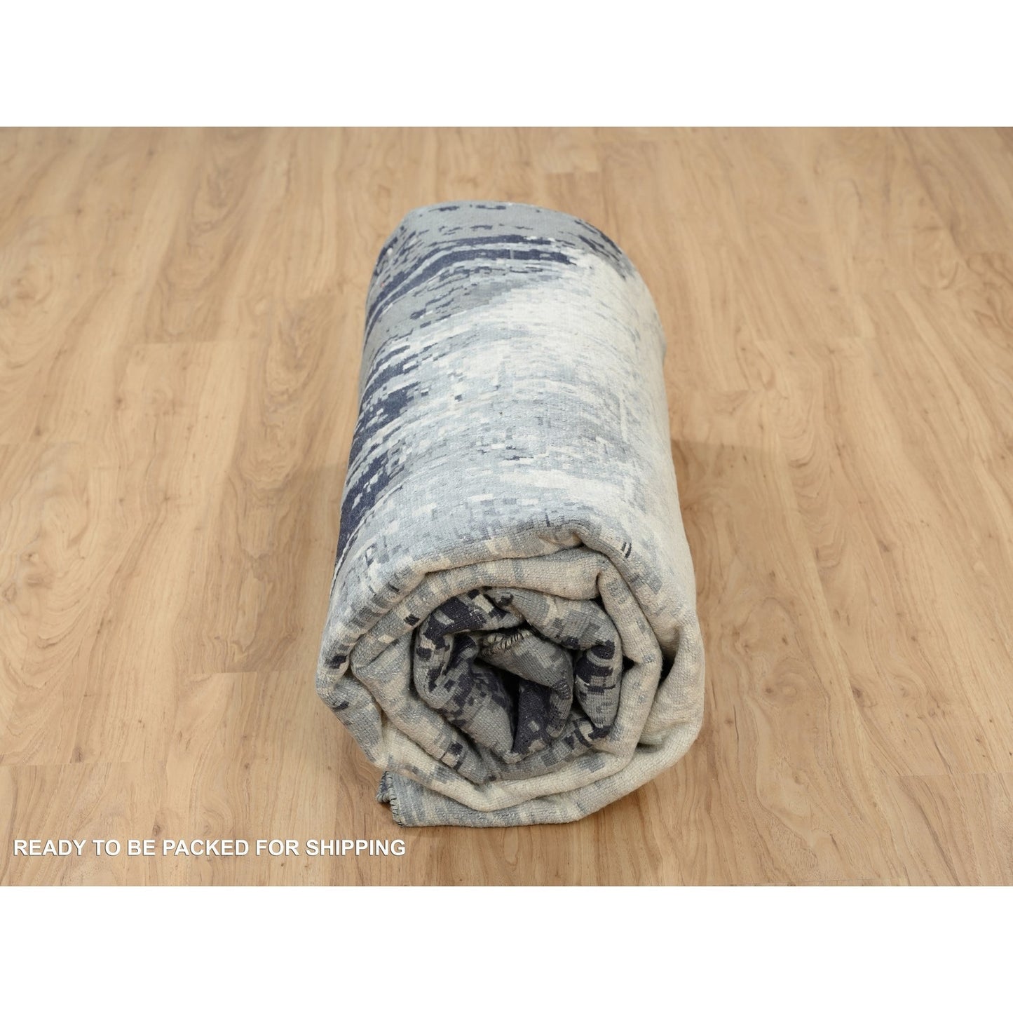 10'X10' Black Abstract Design Wool And Silk Hand Knotted Square Rug