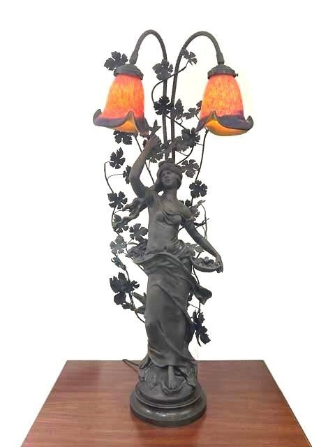 Antique French Bronze Statue Lamp Auguste Moreau