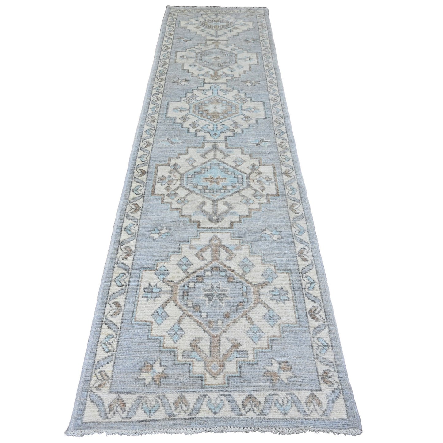 2'8"X10'7" Gray Anatolian Village Inspired Wool Hand Knotted Runner Rug