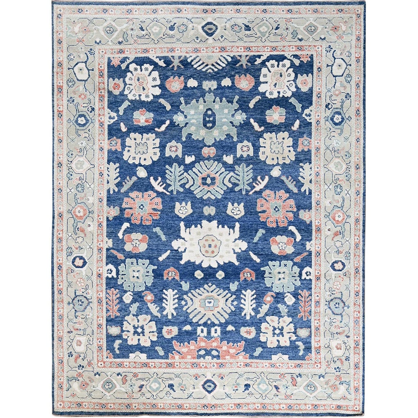 9'2"X12'1" Navy Blue Afghan Oushak Supple Collection Wool Hand Knotted Rug