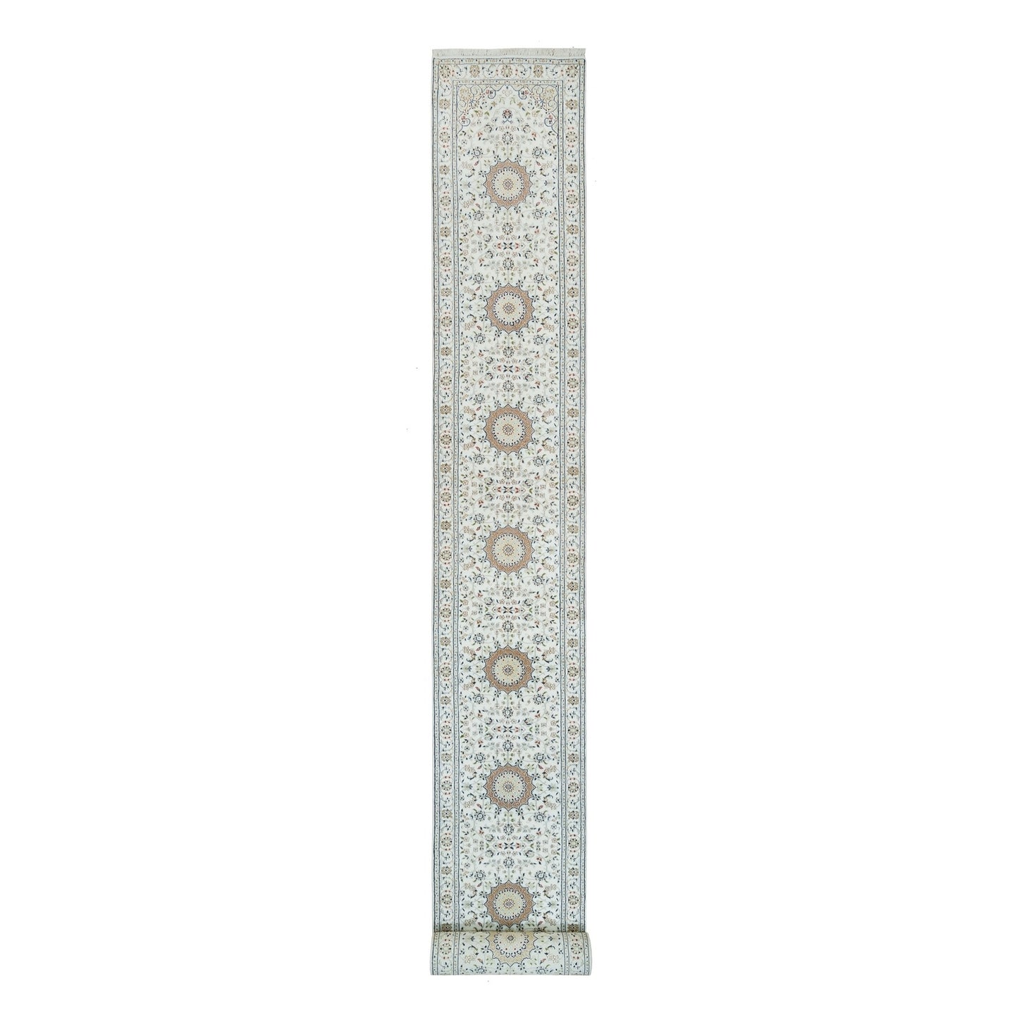 2'6"X22'9" White Hand Knotted Nain Design 250 Kpsi Wool Xl Runner Rug