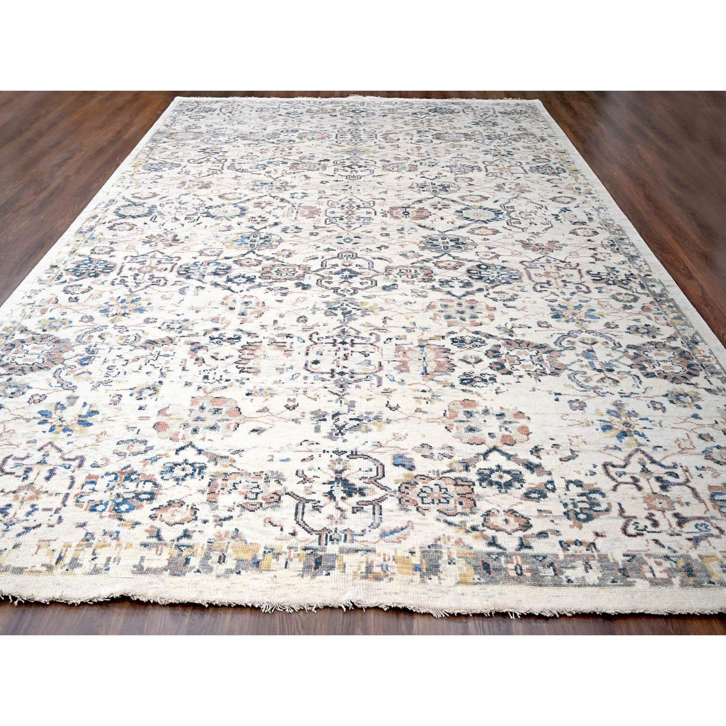 11'10"X17'8" Ivory Mahal Design 100% Wool Hand Knotted Oriental Rug