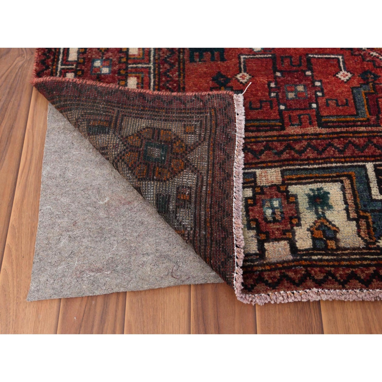 5'X9'10" Semi Antique Hand Knotted Red Farsian Sheeraz Sheared Low Rug