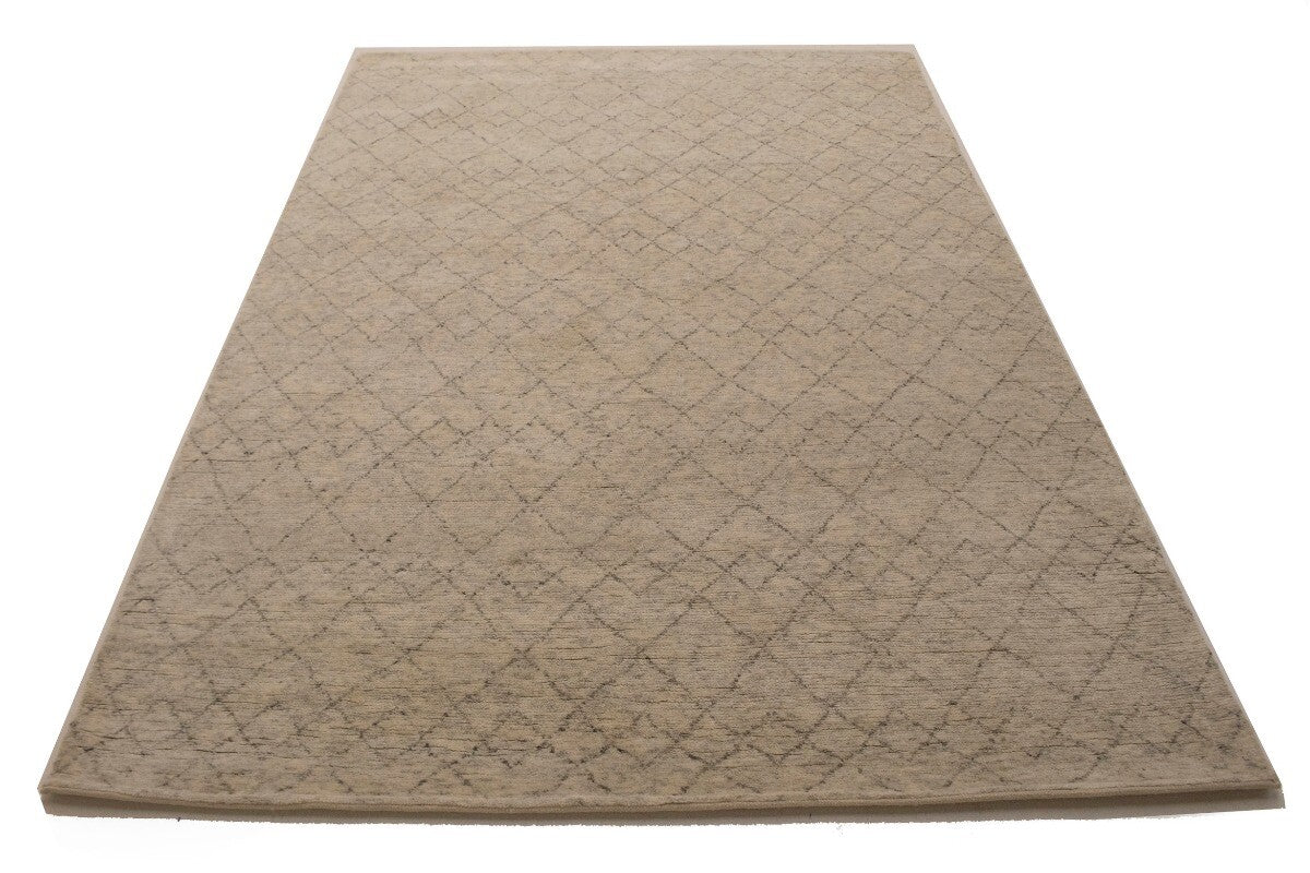 Hand-Knotted Beige Geometric Moroccan Rug Plush