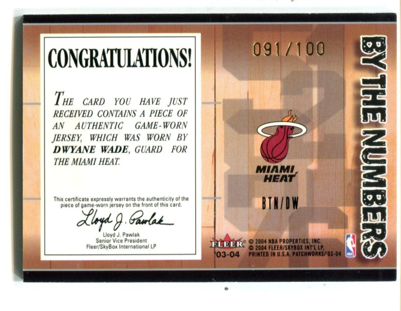 Dwyane Wade 2003 Fleer Patchworks By The Numbers #Btndw /100