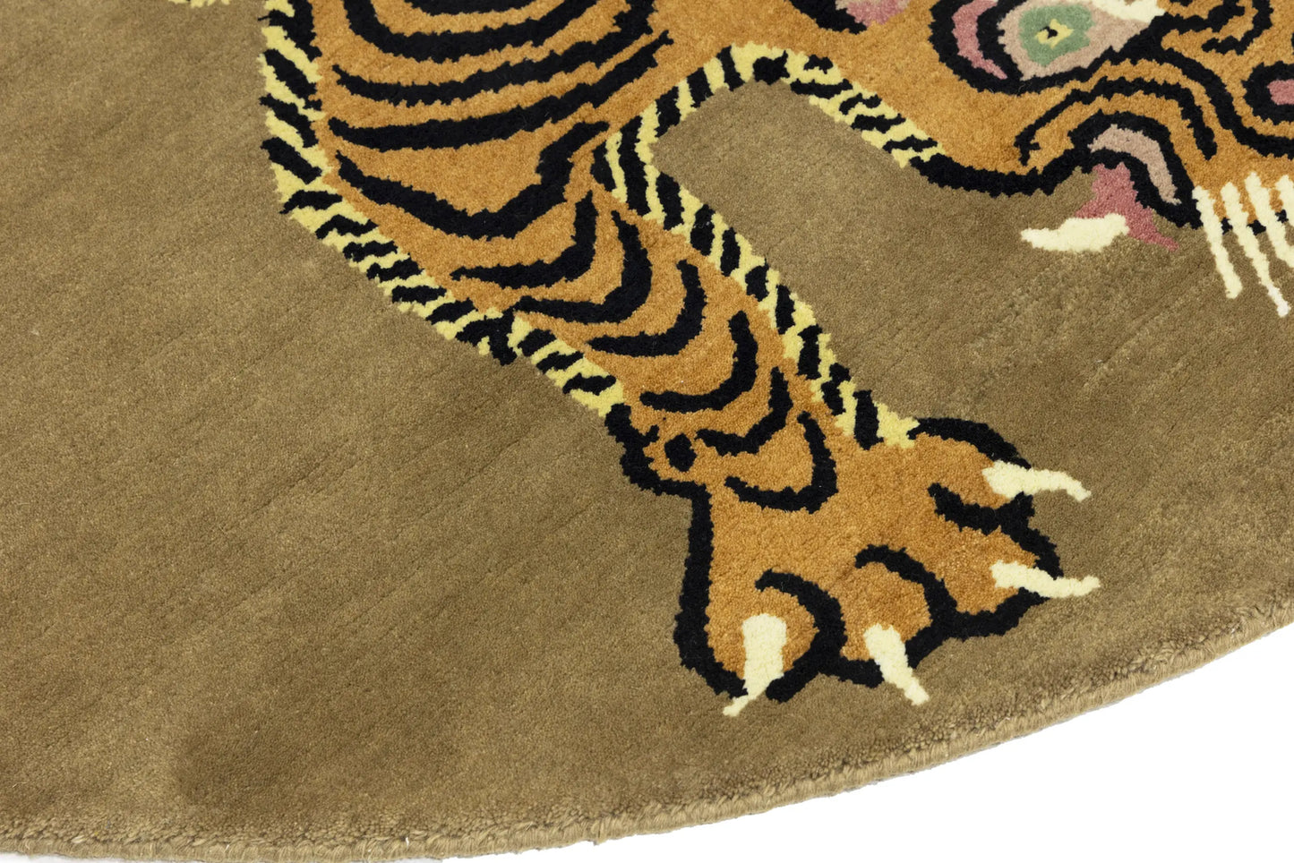 Nepali Round Oriental Rug Tribal Pictorial Style