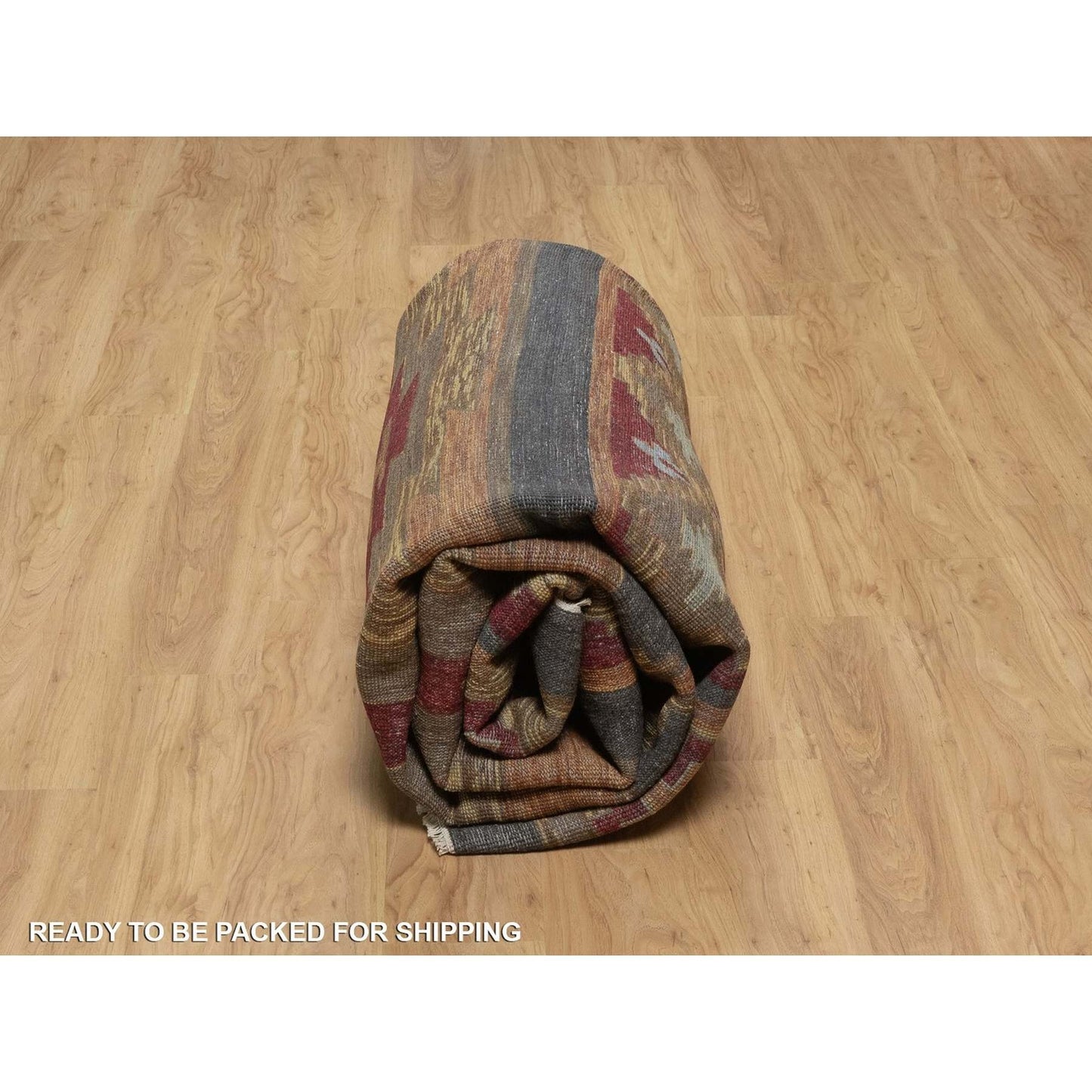 9'1"X12'1" Senna Brown Southwestern Design Hand Knotted Pure Wool Rug