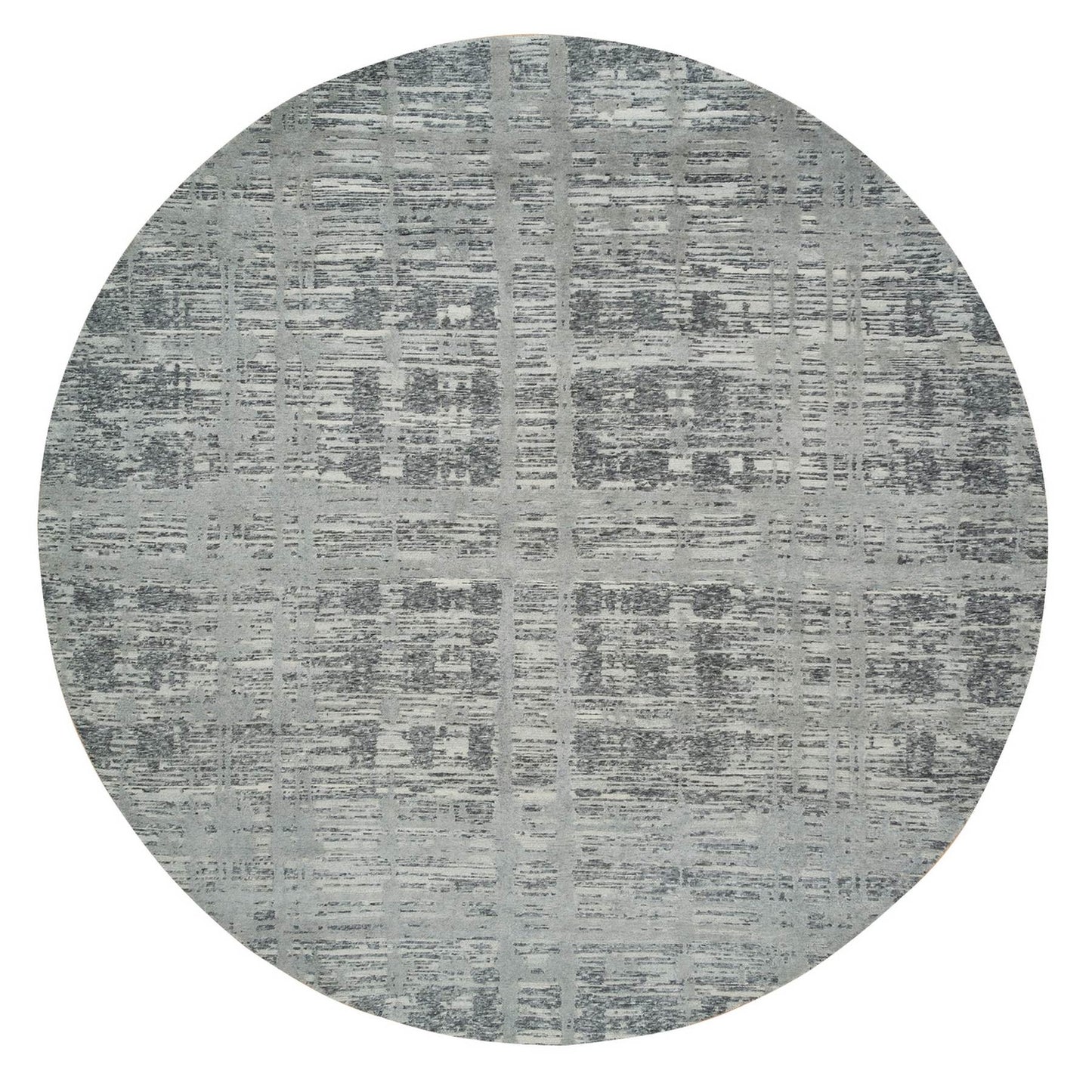 10'1"X10'1" Dark Grey Undyed Natural Wool Hand Knotted Round Oriental Rug