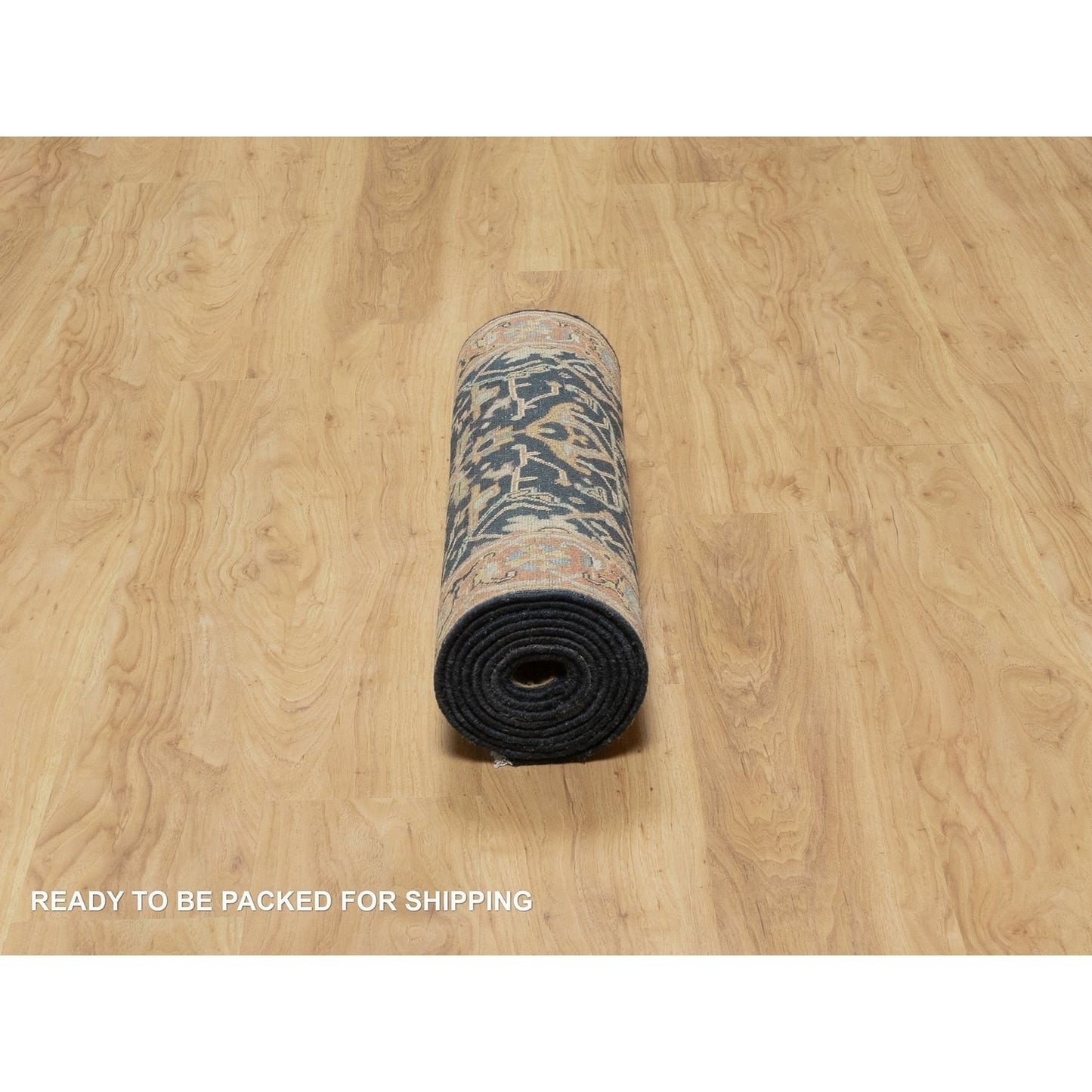 2'6"X10'1" Blue Hand Knotted Heris Re-Creation Wool Runner Oriental Rug