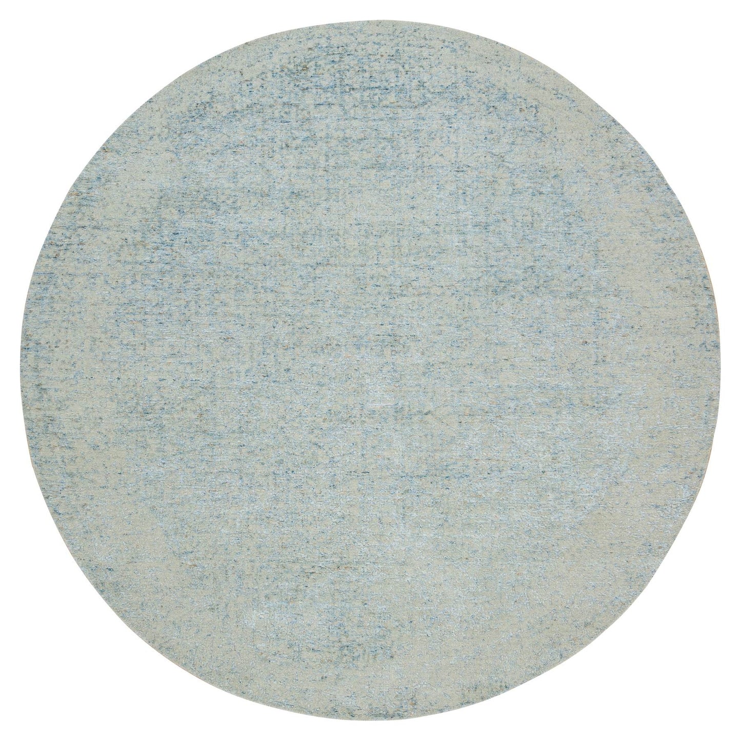 9'10"X9'10" Gray Wool And Silk Modern Jacquard Hand Loomed Round Rug