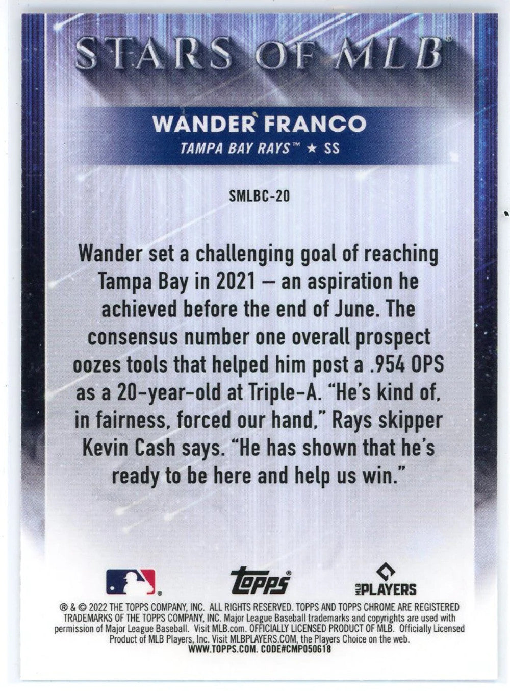 Wander Franco 2022 Topps Stars Of Mlb Rookie Card #Smlb-20