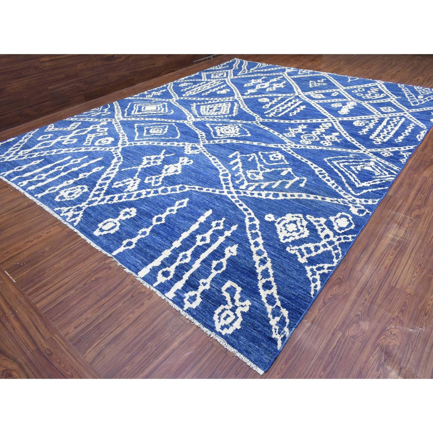 12'2"X15'2" Blue Boujaad Moroccan Berber Wool Hand Knotted Oversized Rug