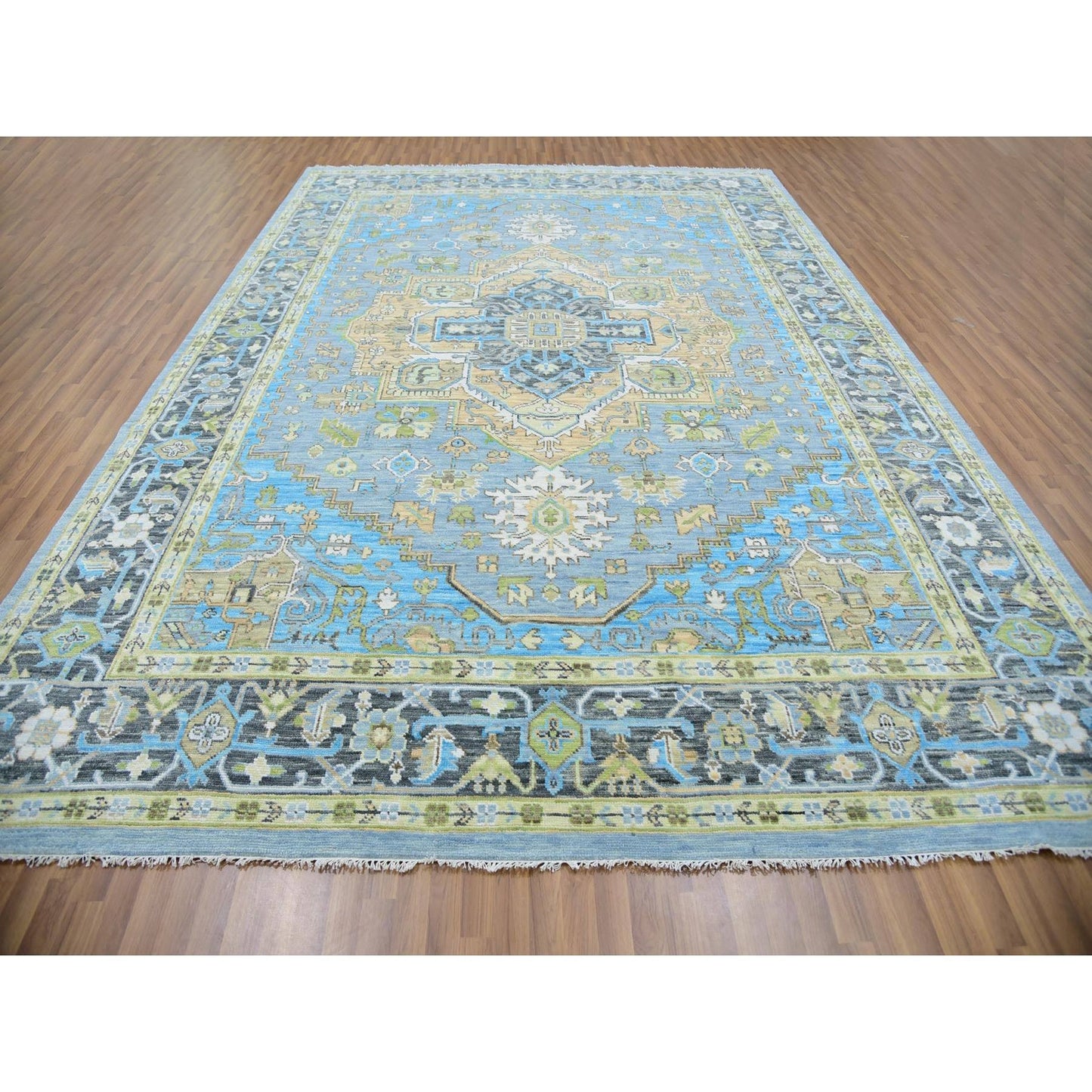 10'2"X14'3" Dawn Blue Heris Fabuloso Central Medallion Hand Knotted Rug