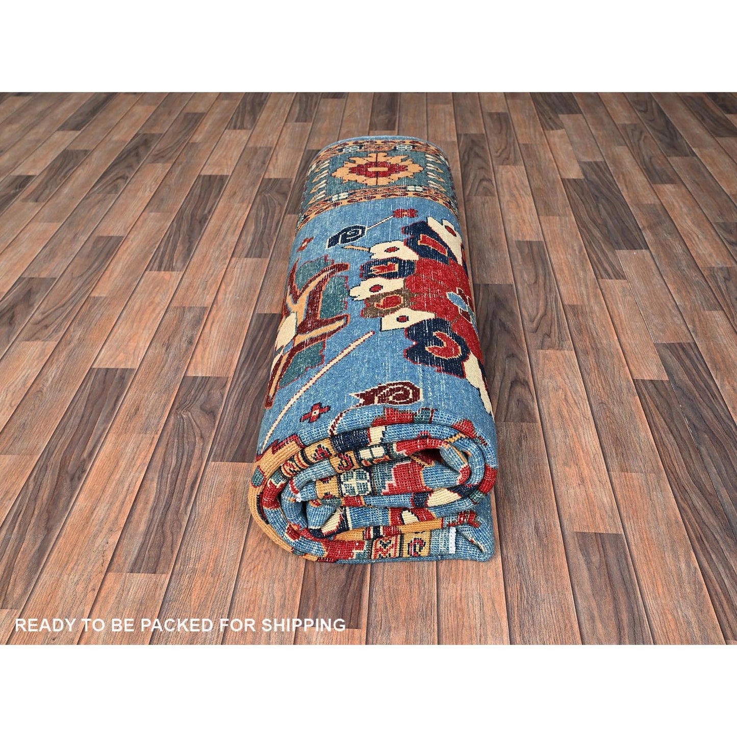 8'X10'4" Blue Wool Rug Afghan Peshawar Heris All Over Design Hand Knotted