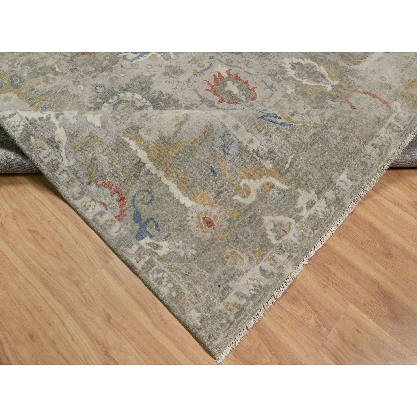 9'X12'1" Gray Broken Pattern Oushak Design Hand Knotted Rug Pure Wool