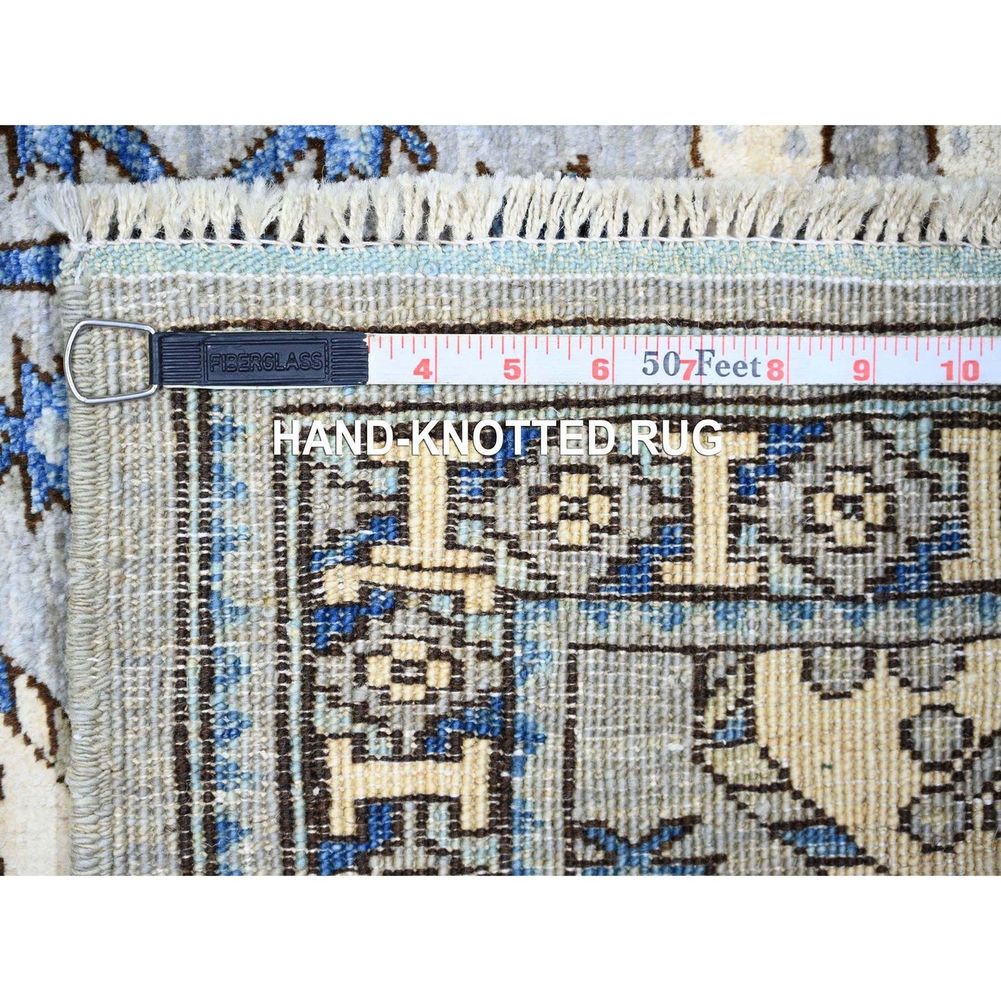 4'X10'1" Silver Gray Wool Hand Knotted Afghan Ersari Wide Runner Rug