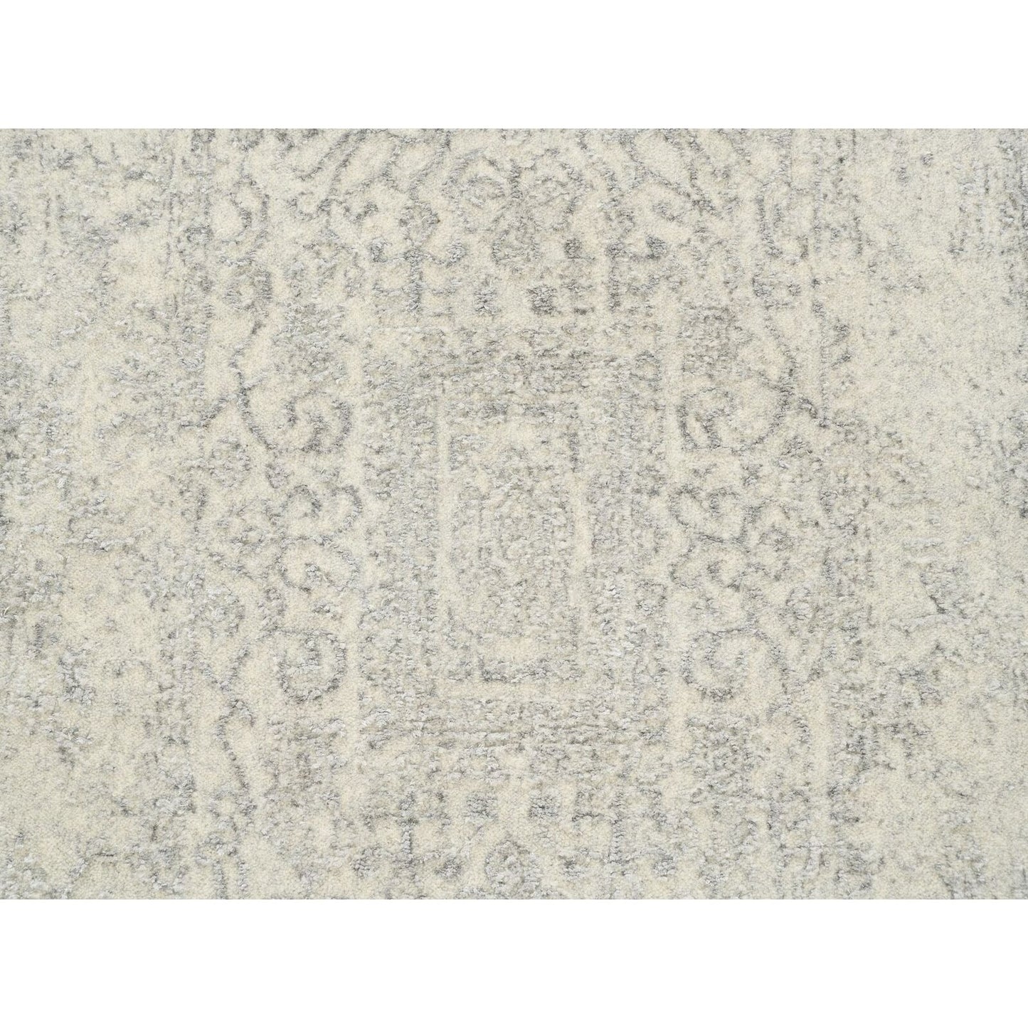 2'6"X10'1" Beige Hand Loomed Wool, Plant Based Silk Oriental Runner Rug
