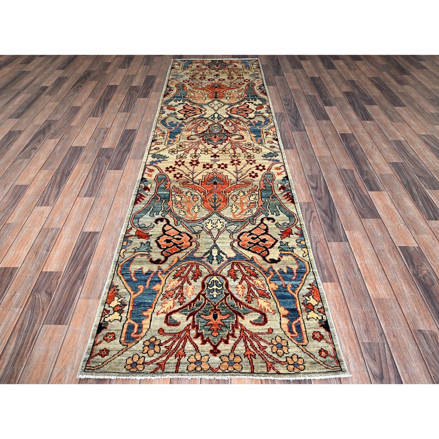 2'9"X9'10" Oyster Gray Bijar Garus Design All Wool Hand Knotted Runner Rug