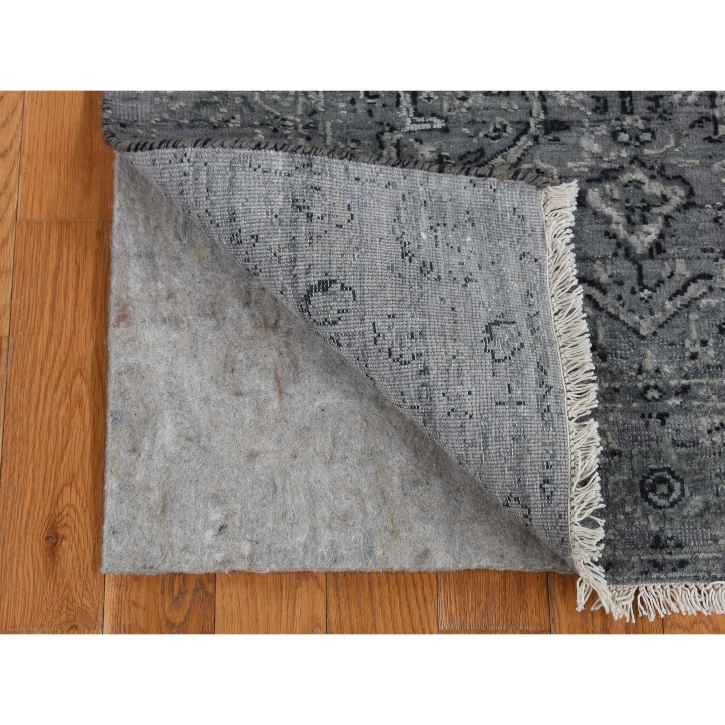 2'9"X7'10" Gray Zoroastrian Design Silk With Wool Hand Knotted Runner Rug