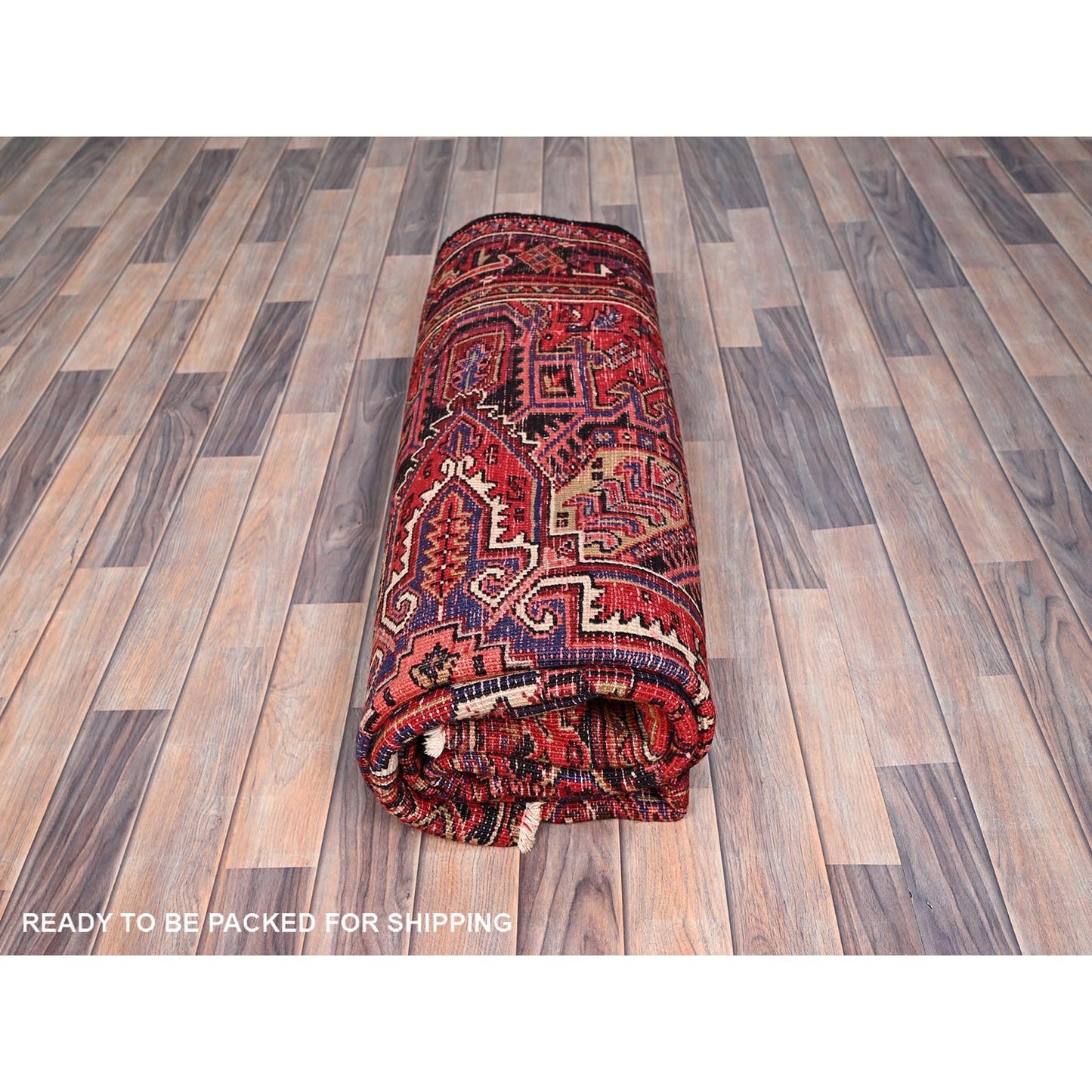 6'7"X9'3" Vivid Auburn Red Hand Knotted Vintage Wool Heris Oriental Rug