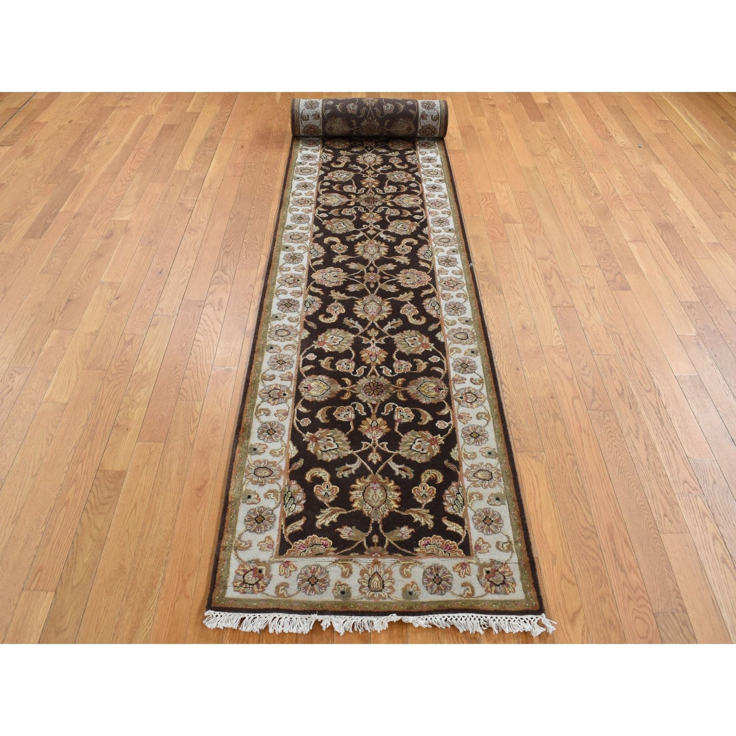 2'7"X15'9" Brown Rajasthan Wool And Silk Xl Runner Hand Knotted Rug