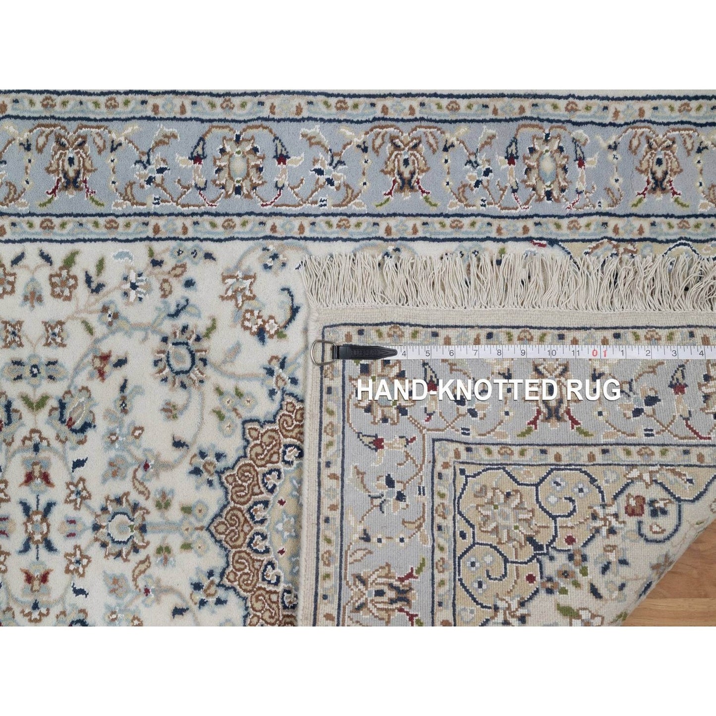 2'10"X14'6" Ivory Nain Flower Design Wool & Silk Hand Knotted Runner Rug