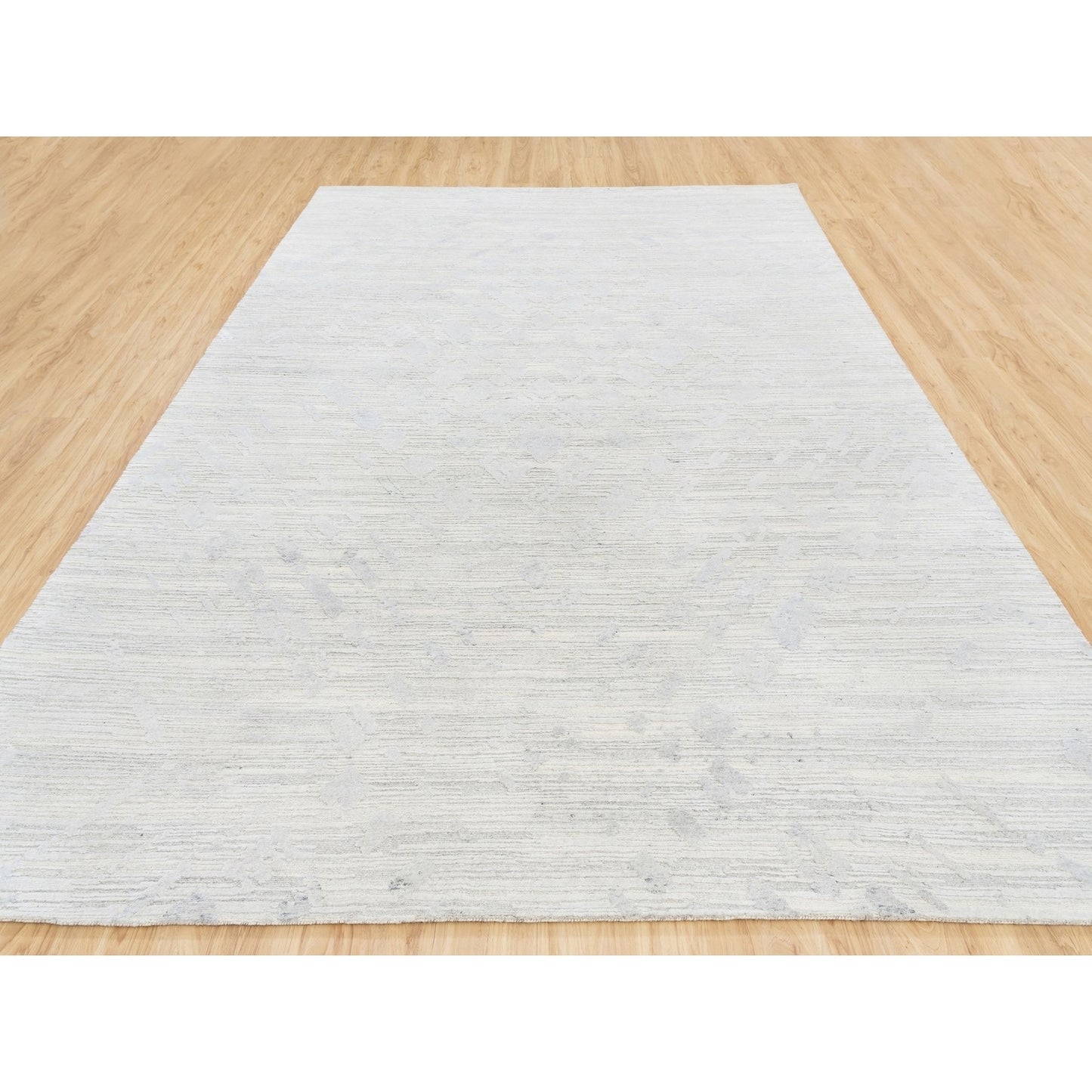9'X12' Undyed Natural Wool Modern Light Gray Cut And Loop Pile Rug
