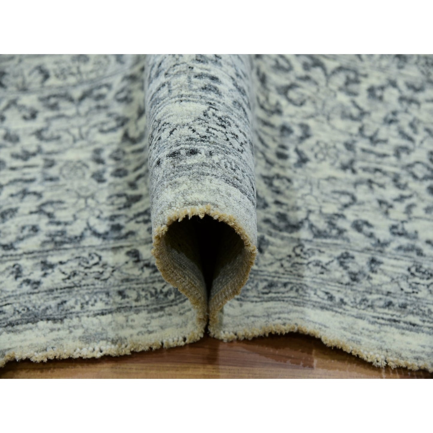 10'X10' Duck White Hand Knotted Undyed Mamluk Dynasty Wool Square Rug