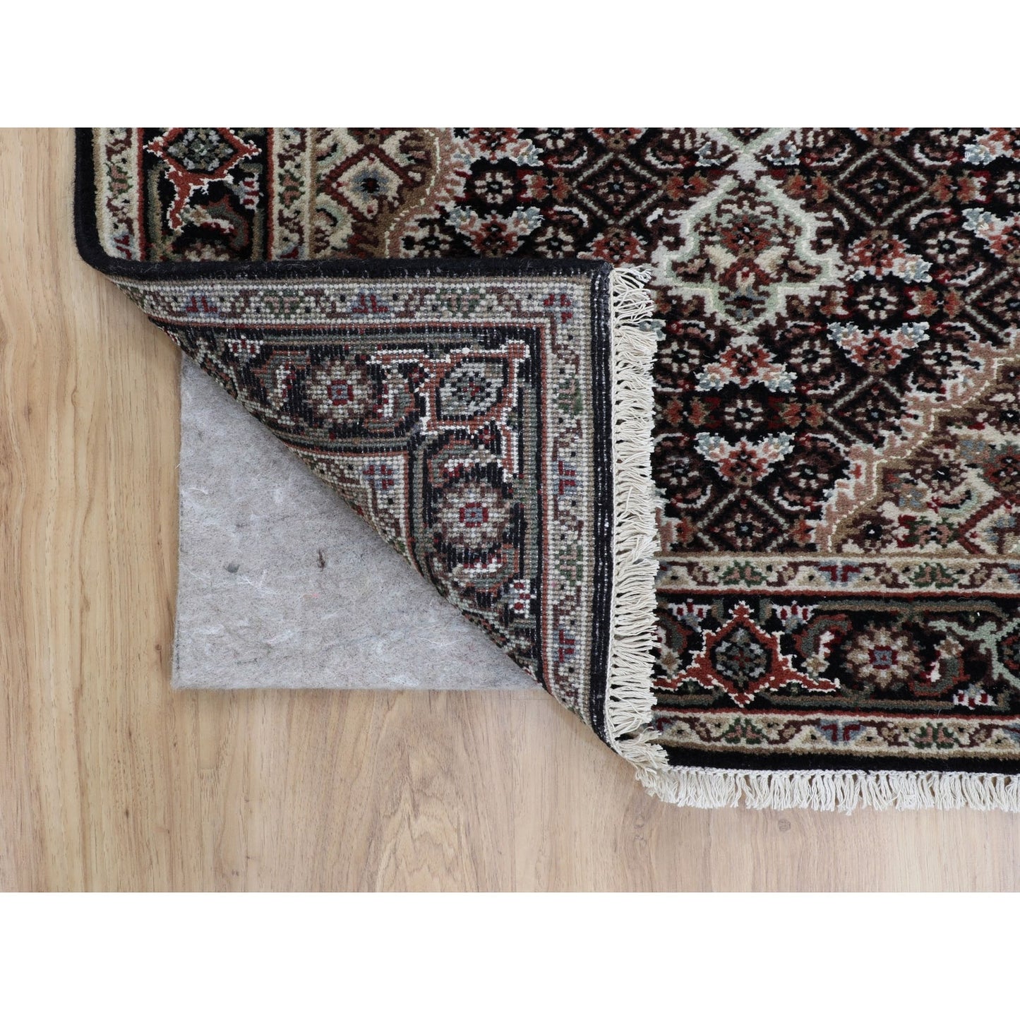 2'6"X10'1" Black Tebraz Mahi Fish Design Runner Hand Knotted Rug