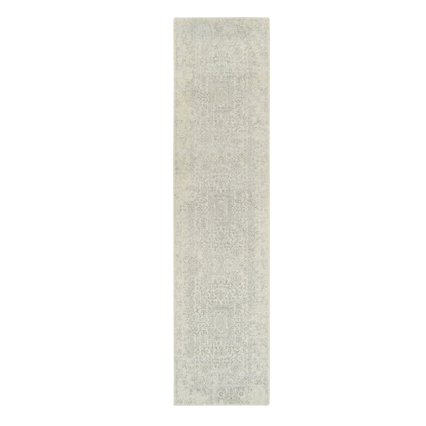 2'6"X10'1" Beige Hand Loomed Wool, Plant Based Silk Oriental Runner Rug