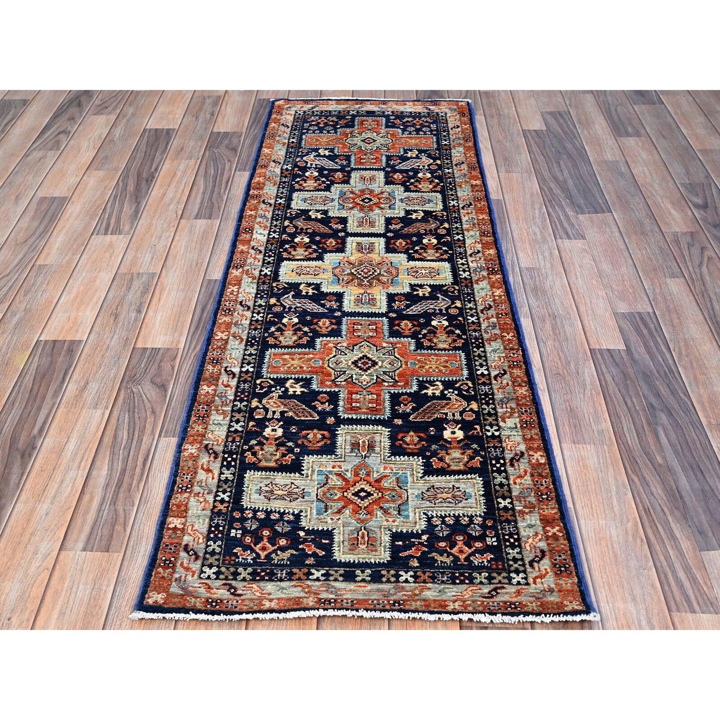 2'X5'10" Yale Blue Armenian Caucasian Design 200 Kpsi Runner Oriental Rug