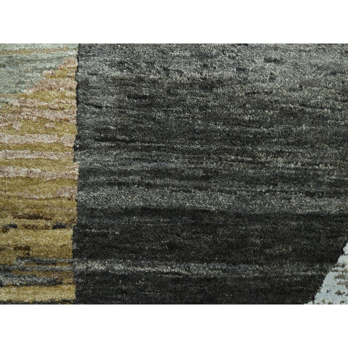 10'X14' Gray With Brown Hand Knotted Abstract Geometric Pattern Wool Rug