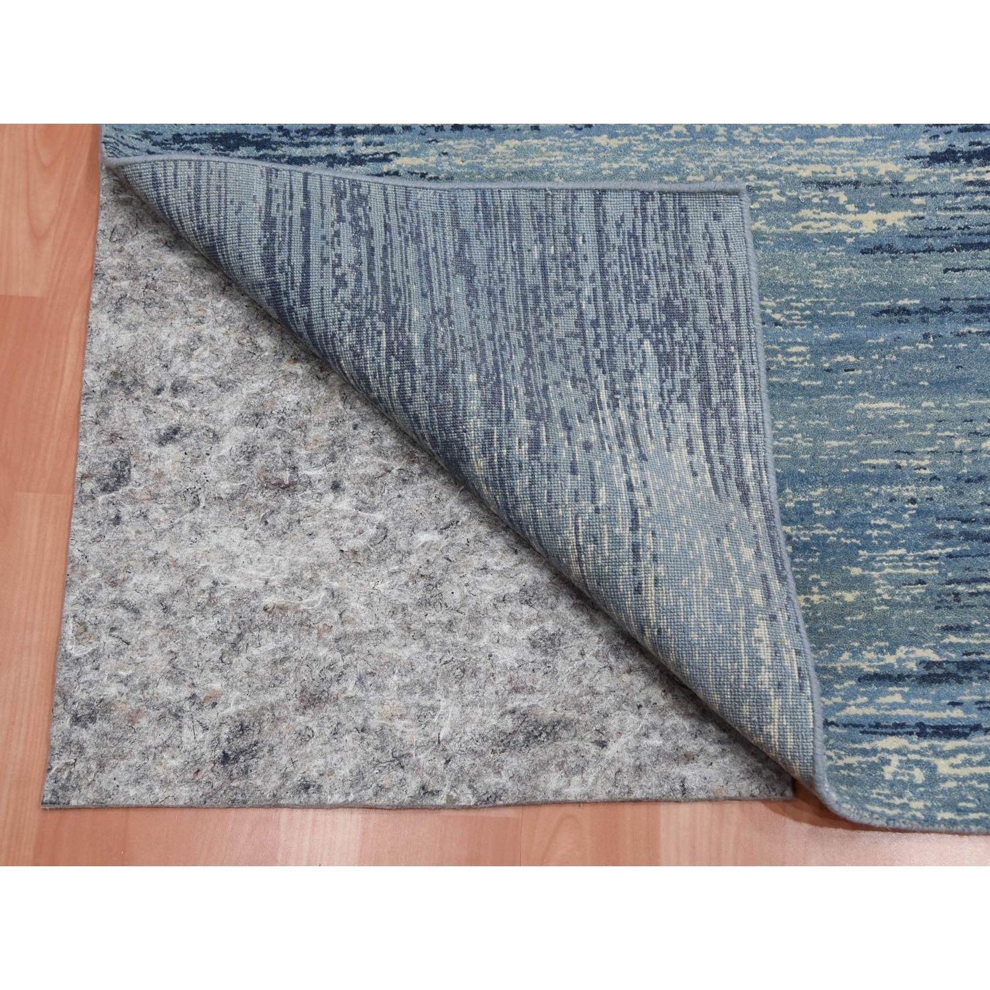 4'1"X12'2"Blue Ivory Hand Knotted Wool Horizontal Ombre Design Runner Rug