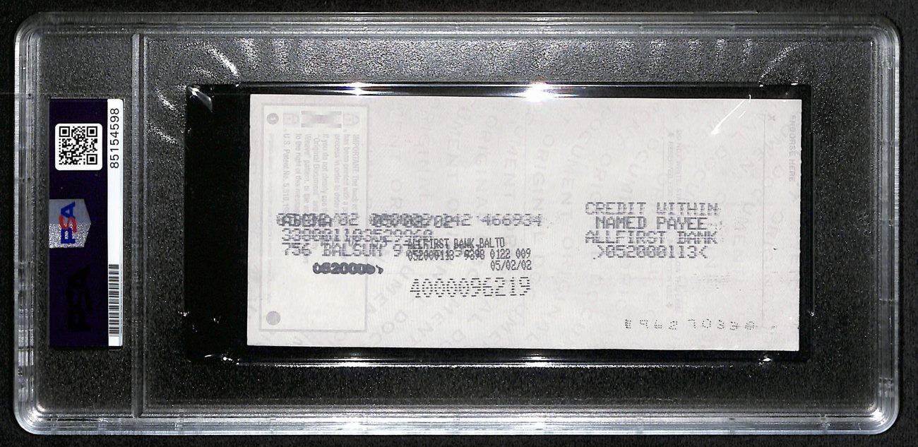 Johnny Unitas Signed 4/30/02 Check Psa/Dna Mint 9