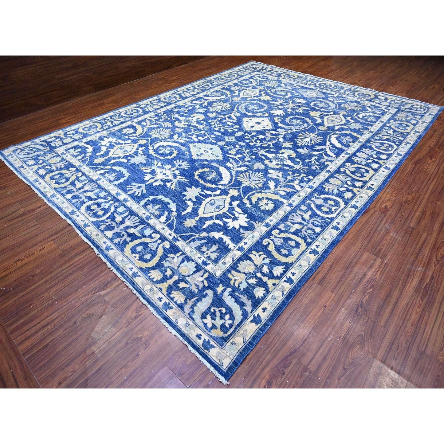 10'2"X13'8" Blue Fine Peshawar With Heris Hand Knotted Natural Wool Rug
