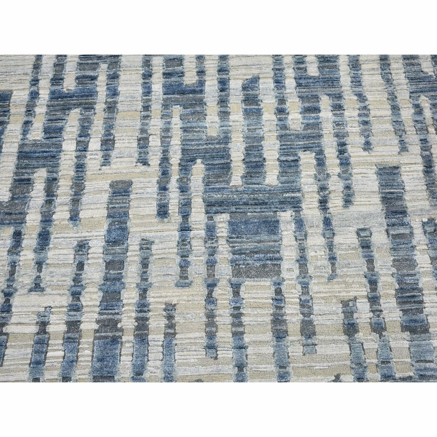 10'X10' Pure Silk And Textured Wool Square Zigzag With Graph Design Rug