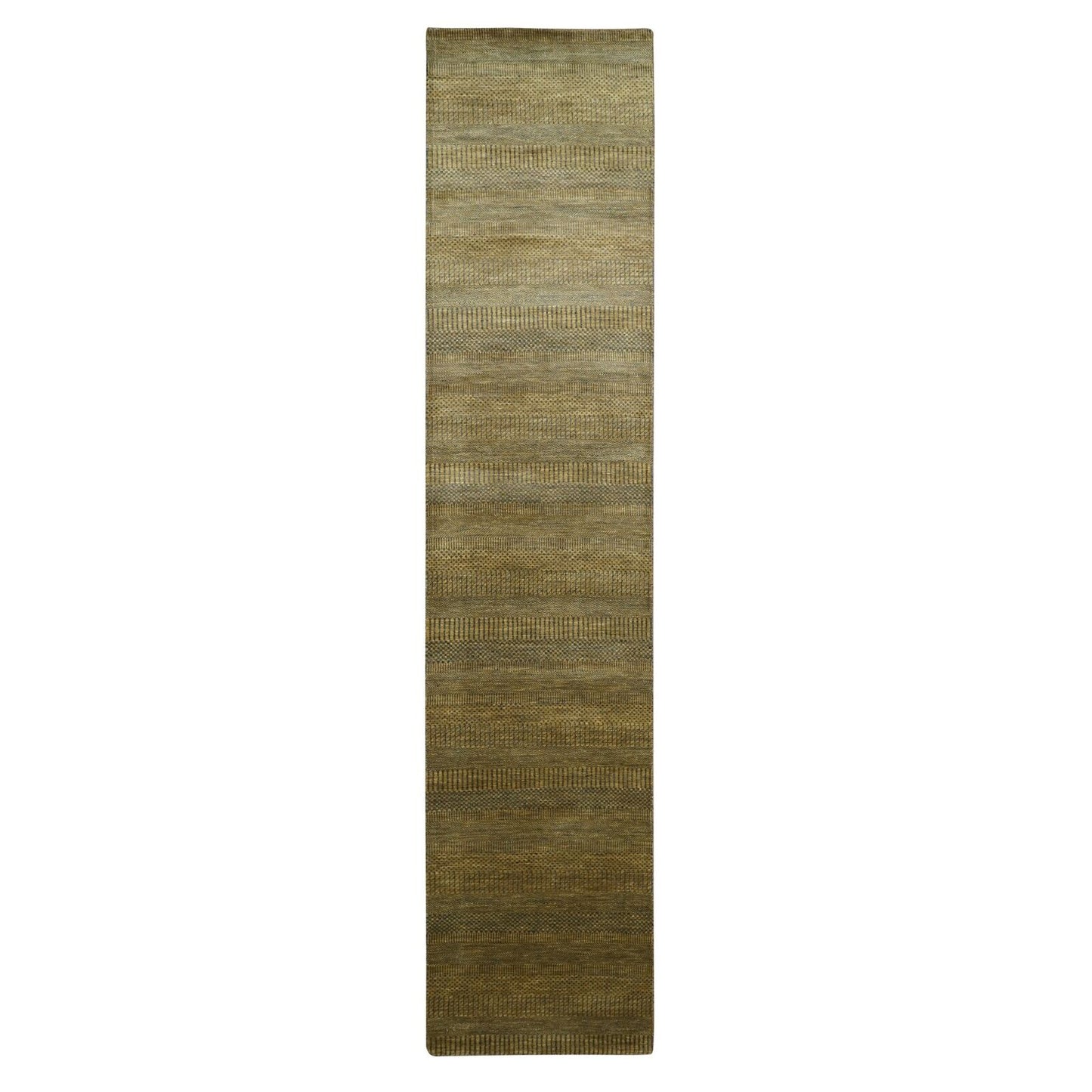 2'8"X12'3" Brown Modern Grass Design Hand Knotted Wool & Silk Runner Rug