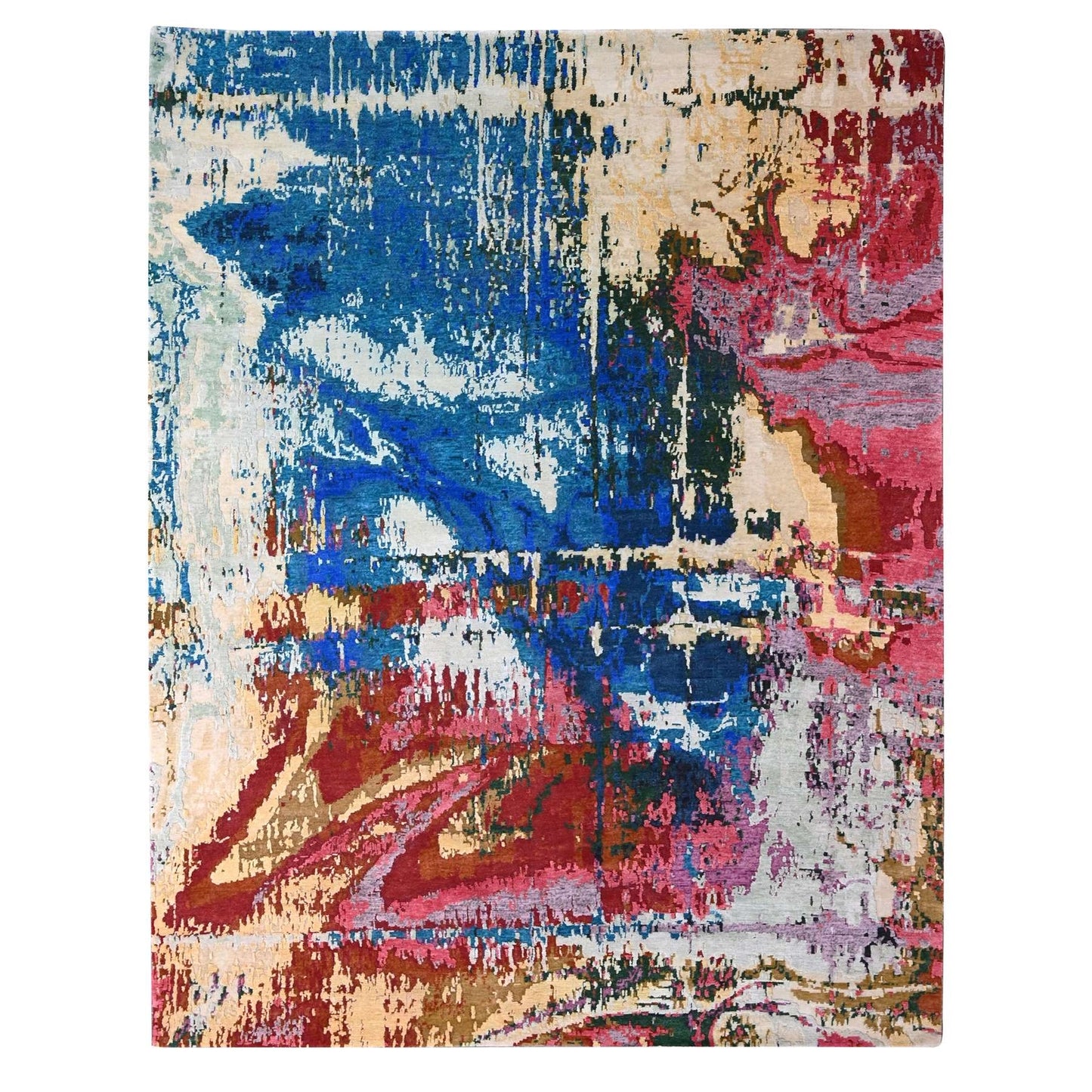 9'4"X12'3" Blue Modern Abstract Design Wool Hand Knotted Oriental Rug