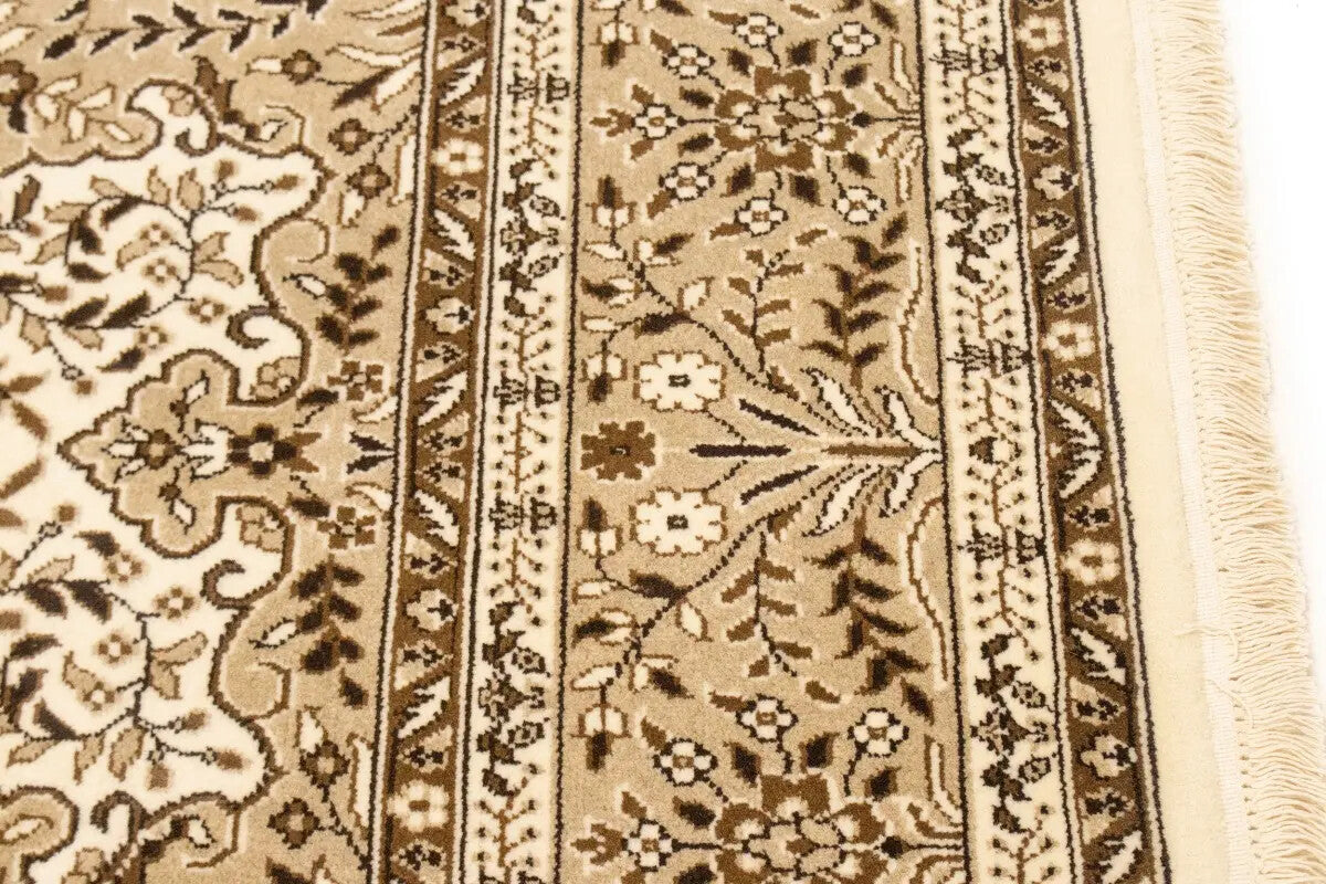 Handmade Vintage Style Cream Floral Kirman Rug