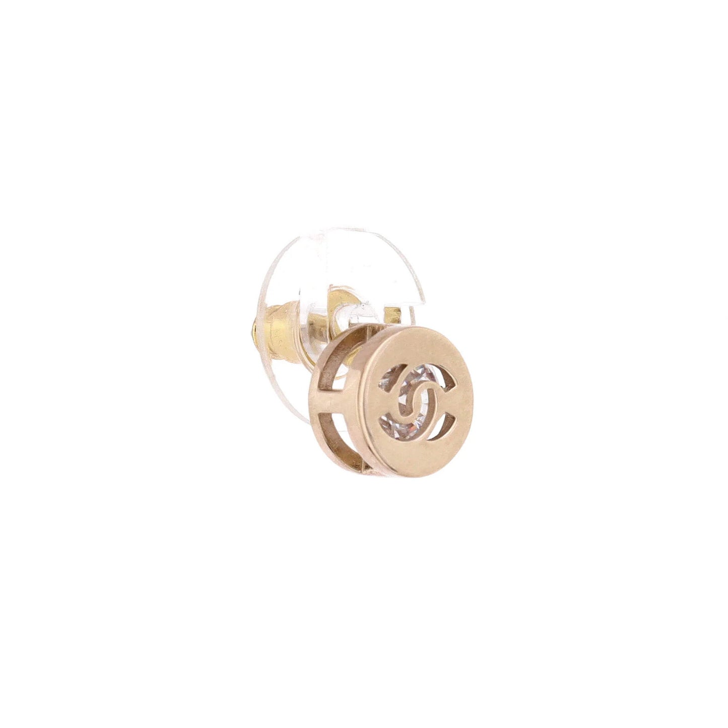 Chanel Cc Round Stud Earrings Metal With Crystals