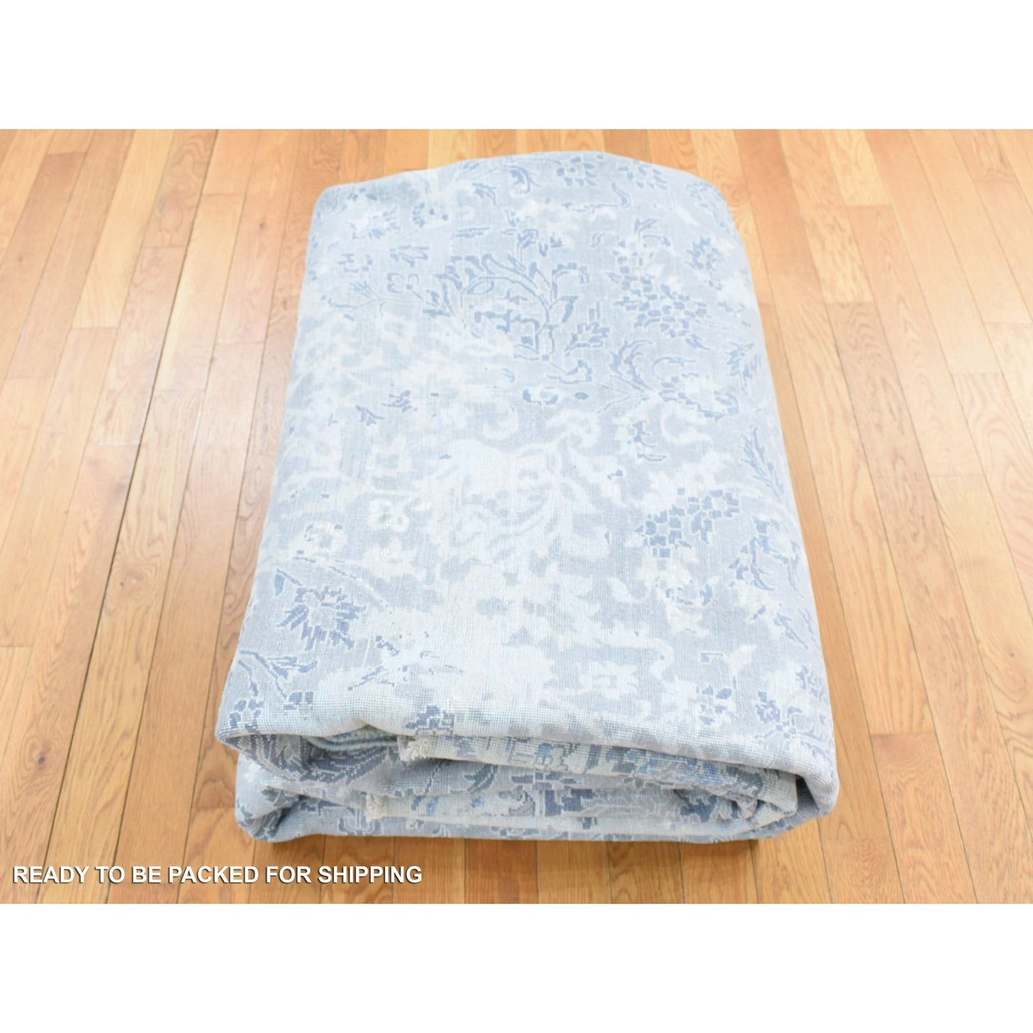 9'X12' Ash Gray Broken Kishoon Wool With Pure Silk Hand Knotted Rug
