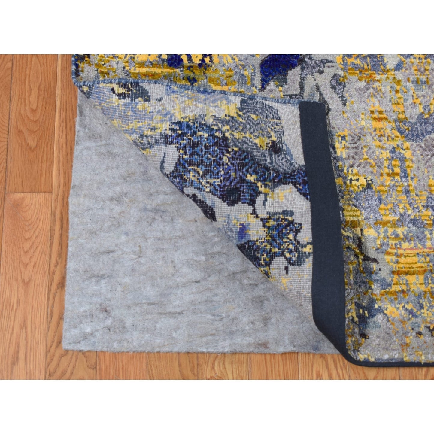 8'10"X12'5" Yellow Modern Design Sari Silk With Wool Hand Knotted Rug