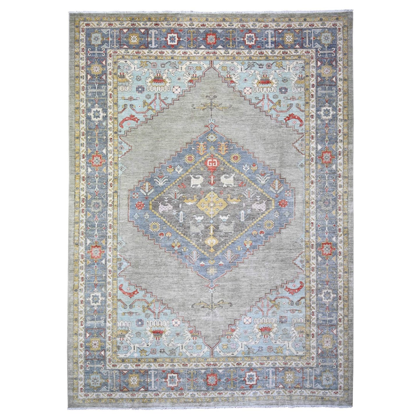 10'1"X14' Dark Gray Finer Peshawar Pure Wool Hand Knotted Oriental