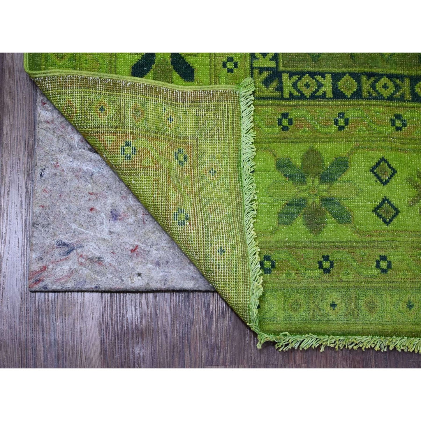 5'9"X8'7" Green Overdyed Kazak Geometric Pattern Hand Knotted Wool Rug